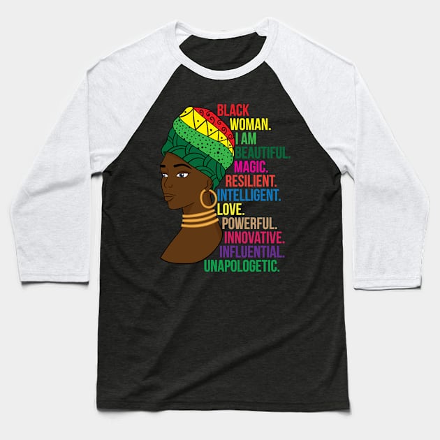 Black Queen Melanin Pride Black Girl Magic Gift Baseball T-Shirt by JackLord Designs 